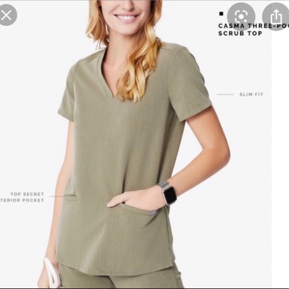 ISO - FIGS Heather Olive Green Scrubs Top & Pants